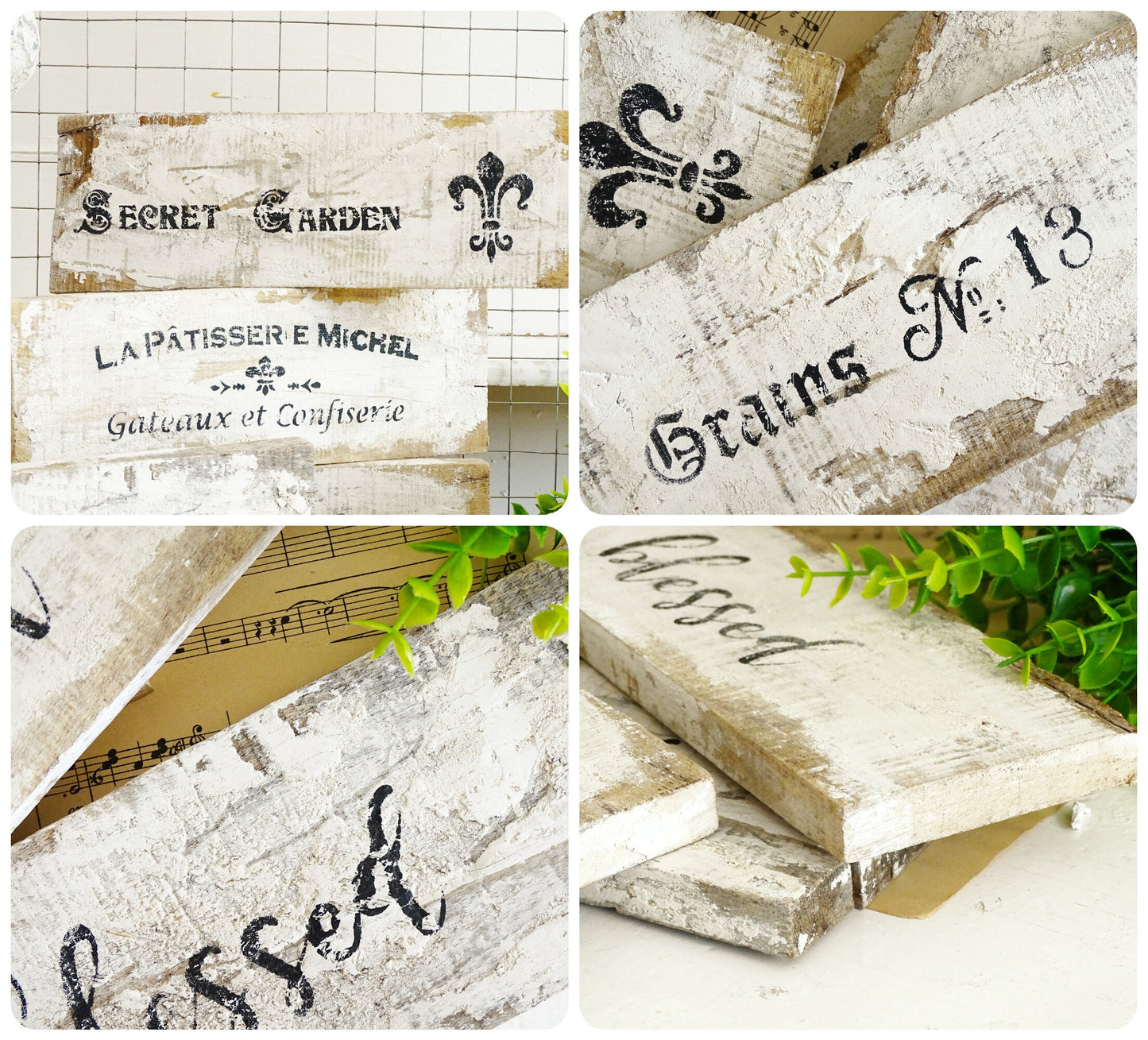 Handmade Whitewashed Wood Sign: Shabby Chic French Lettering