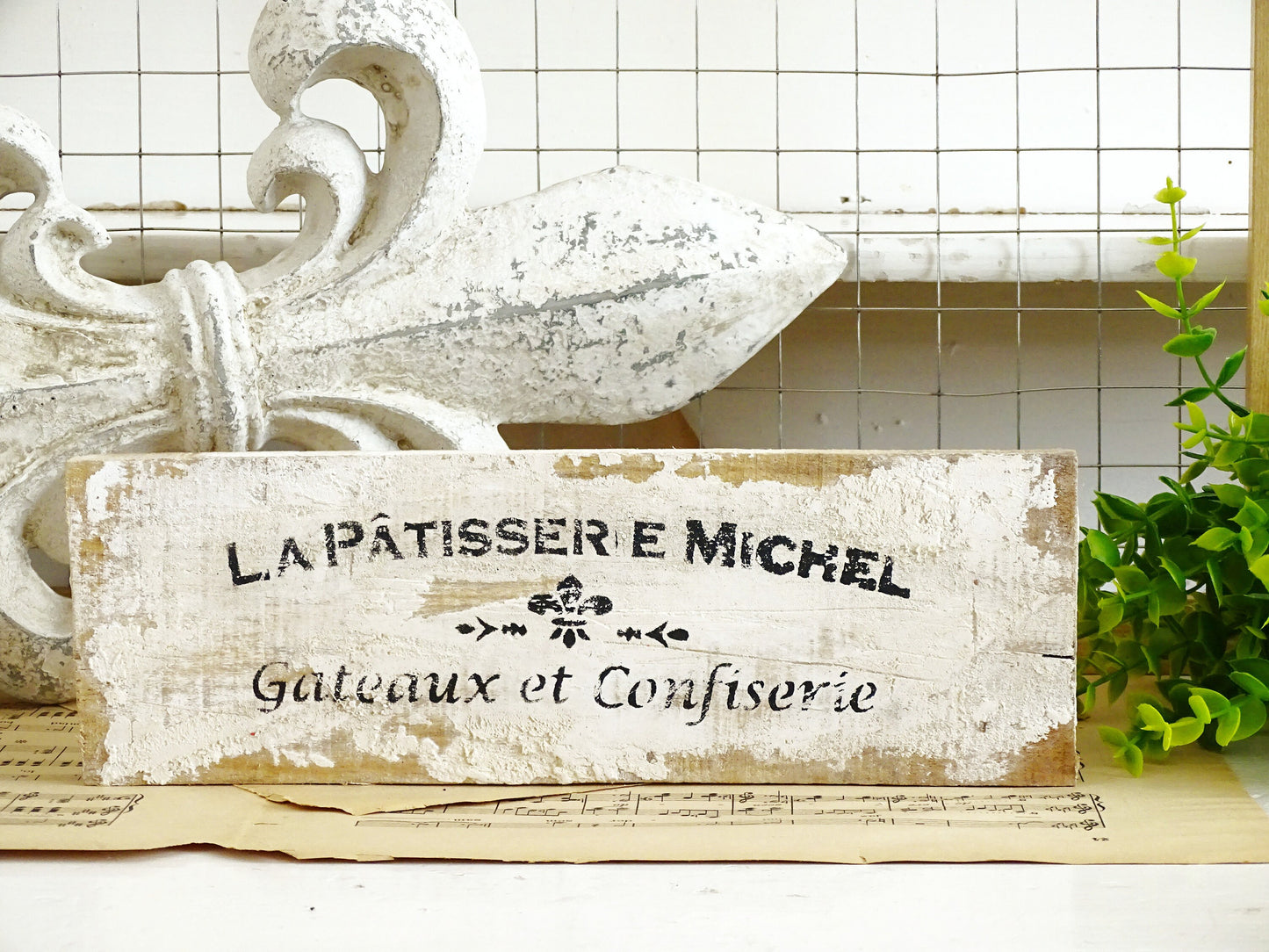 Handmade Whitewashed Wood Sign: Shabby Chic French Lettering