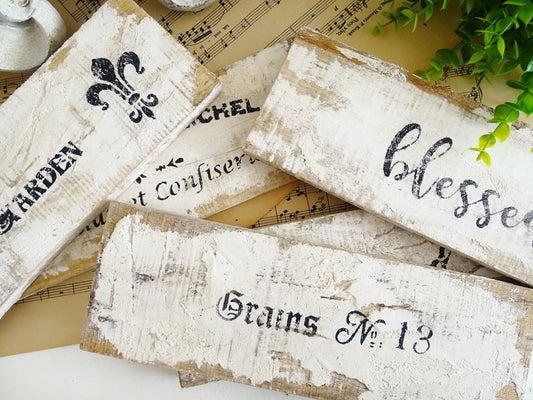 Handmade Whitewashed Wood Sign: Shabby Chic French Lettering