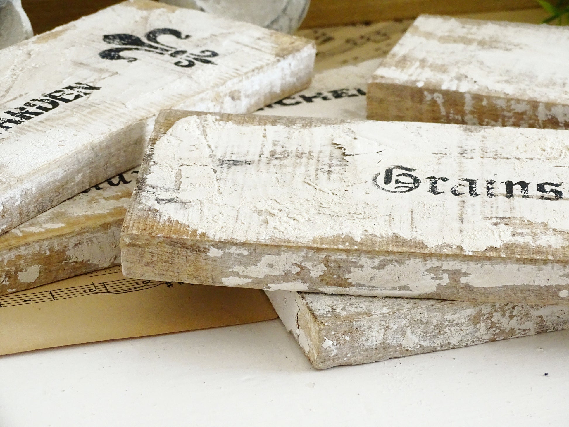 Handmade Whitewashed Wood Sign: Shabby Chic French Lettering