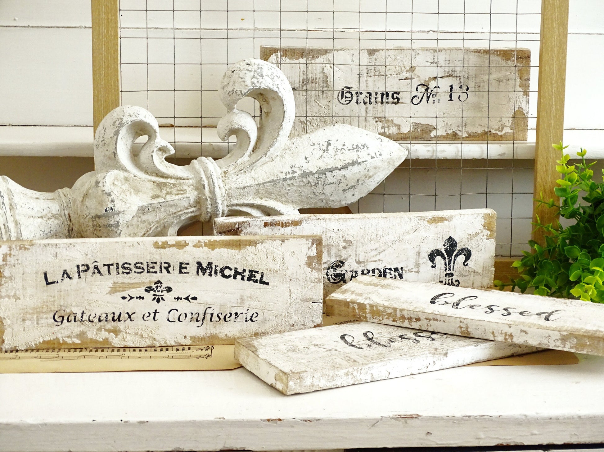 Handmade Whitewashed Wood Sign: Shabby Chic French Lettering