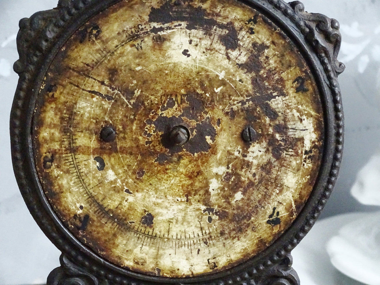 Antique Cast Iron Kitchen Scale: Ornate Farmhouse Decor