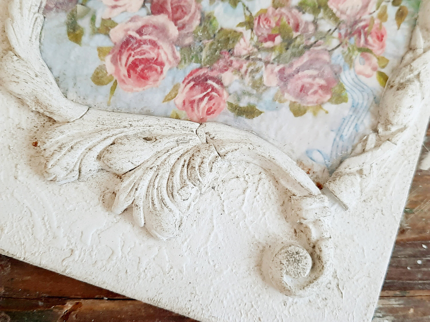 Putty Angel Cherub Wall Panel, French Decor, Cherub Picture, Shabby Chic Decor, Ornate Antique Style Cherub Wall Plaque