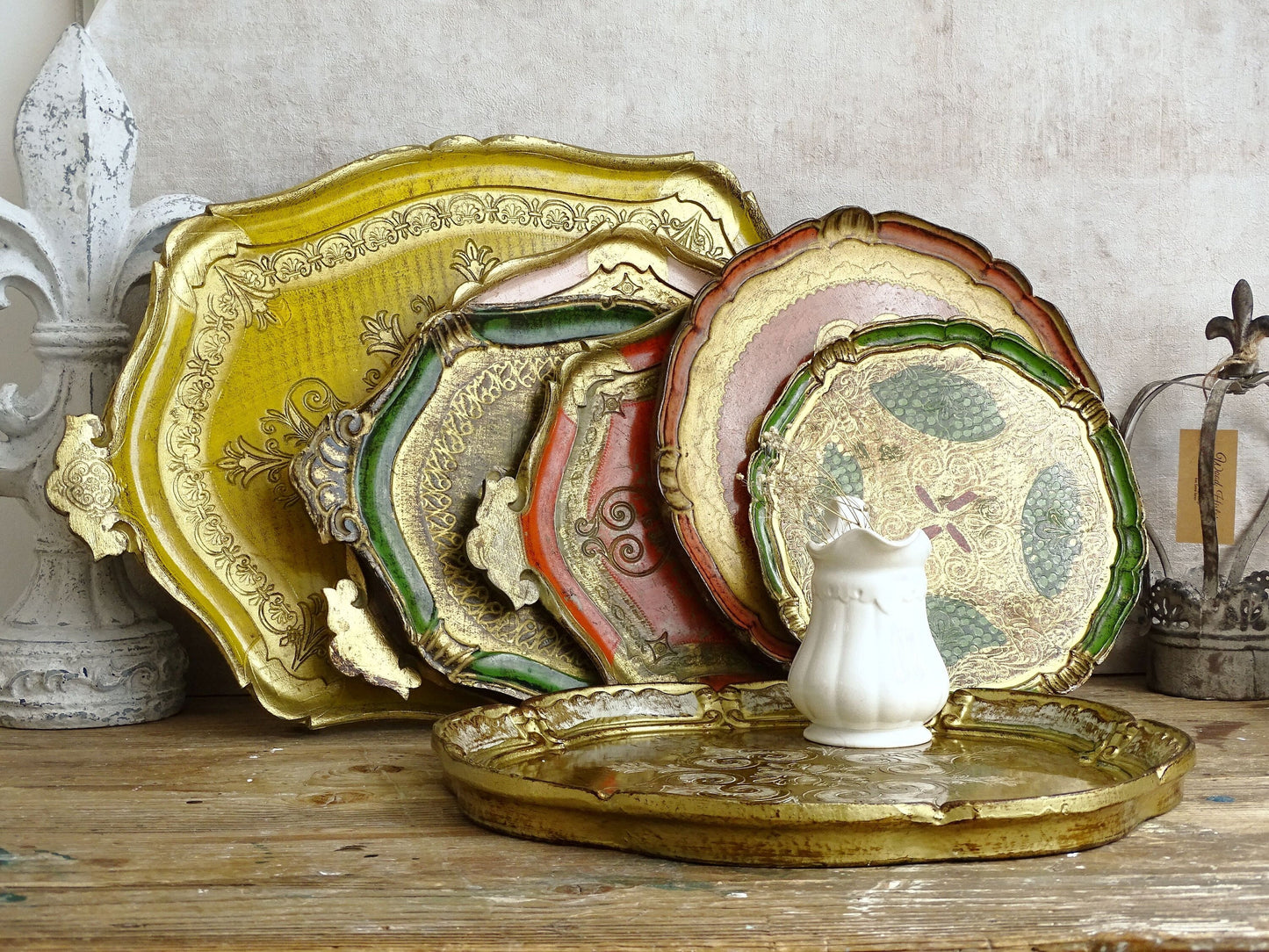 Florentine Gilded Wood Serving Tray: Italian Florence Shabby Chic Vanity Tray