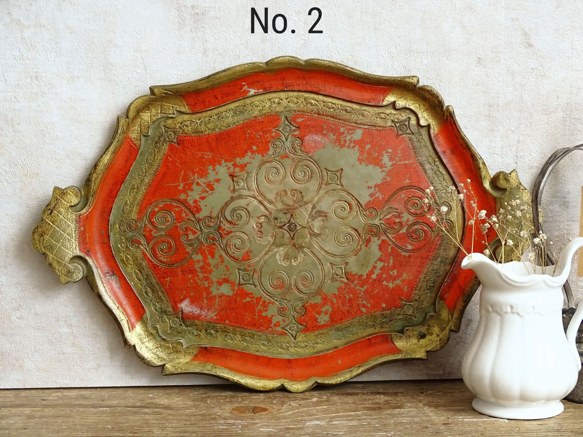 Florentine Gilded Wood Serving Tray: Italian Florence Shabby Chic Vanity Tray