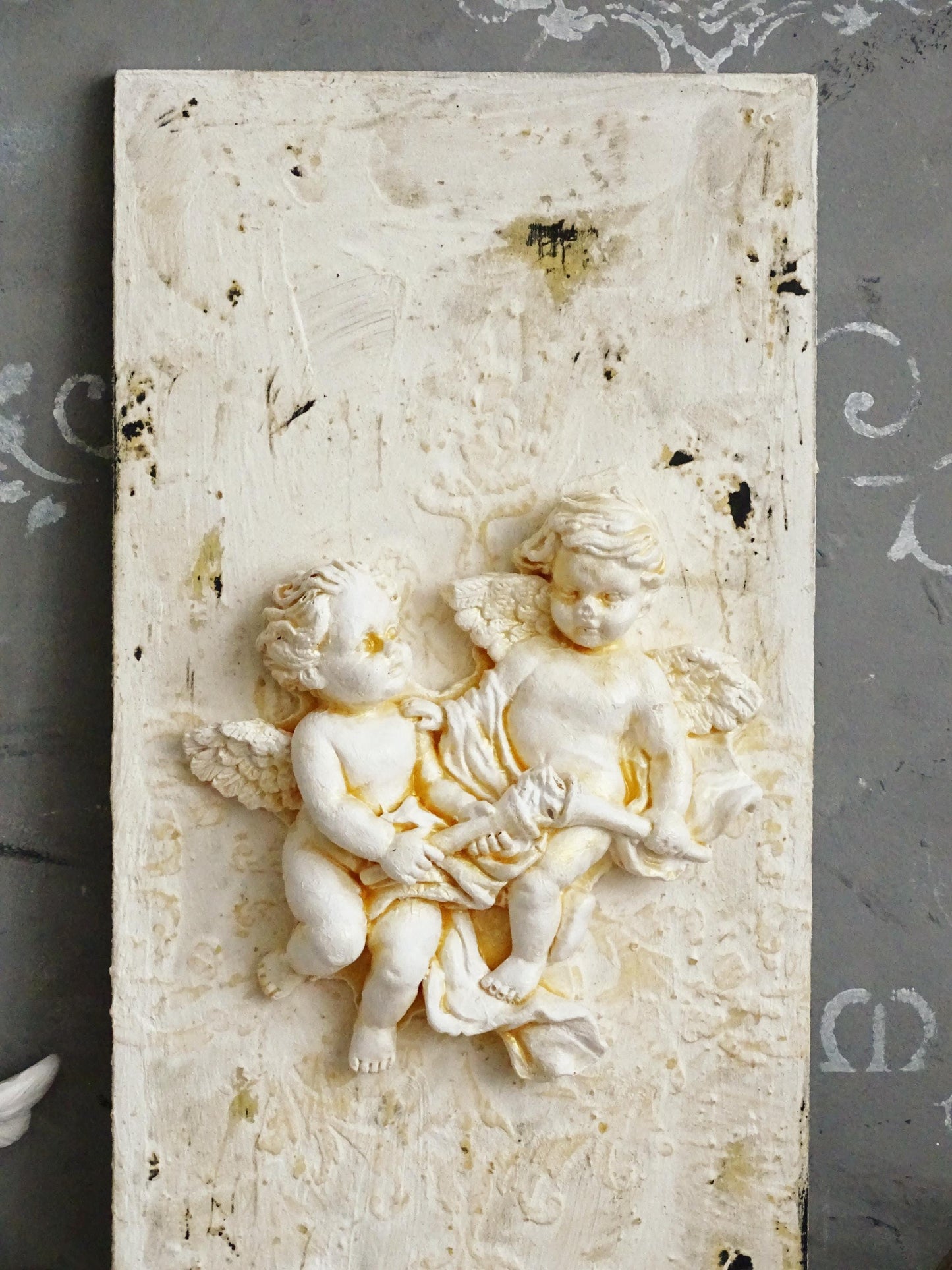 Fresco Cherub Wall Plaque: Shabby Chic Angel Statue Wall French Decor