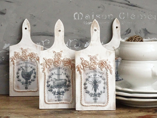 Farm Animals Wood Plaque, Shabby Chic, Decorative Country Pediment, Farmhouse Country Cottage Decor, Cow Bee Sheep Hen Chicken Sign