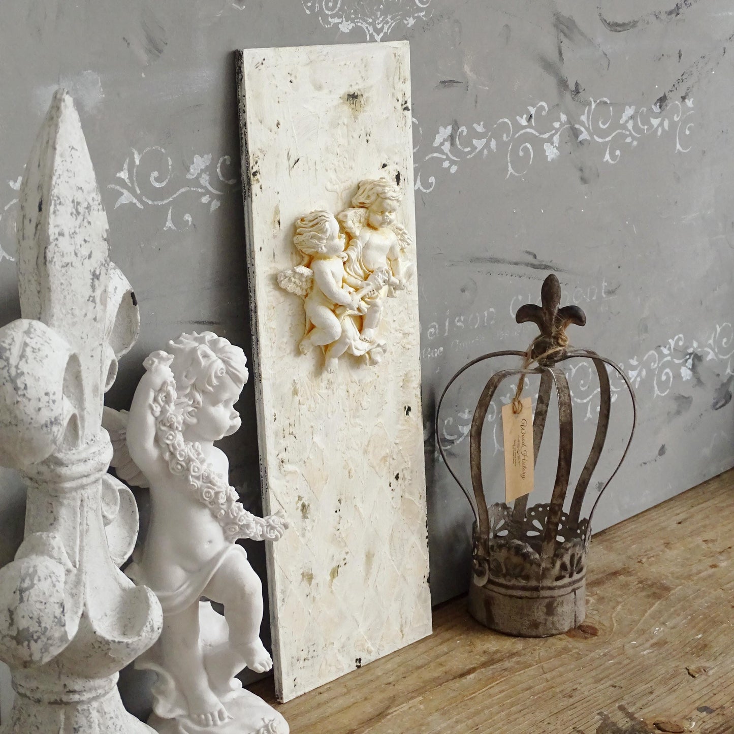 Fresco Cherub Wall Plaque: Shabby Chic Angel Statue Wall French Decor
