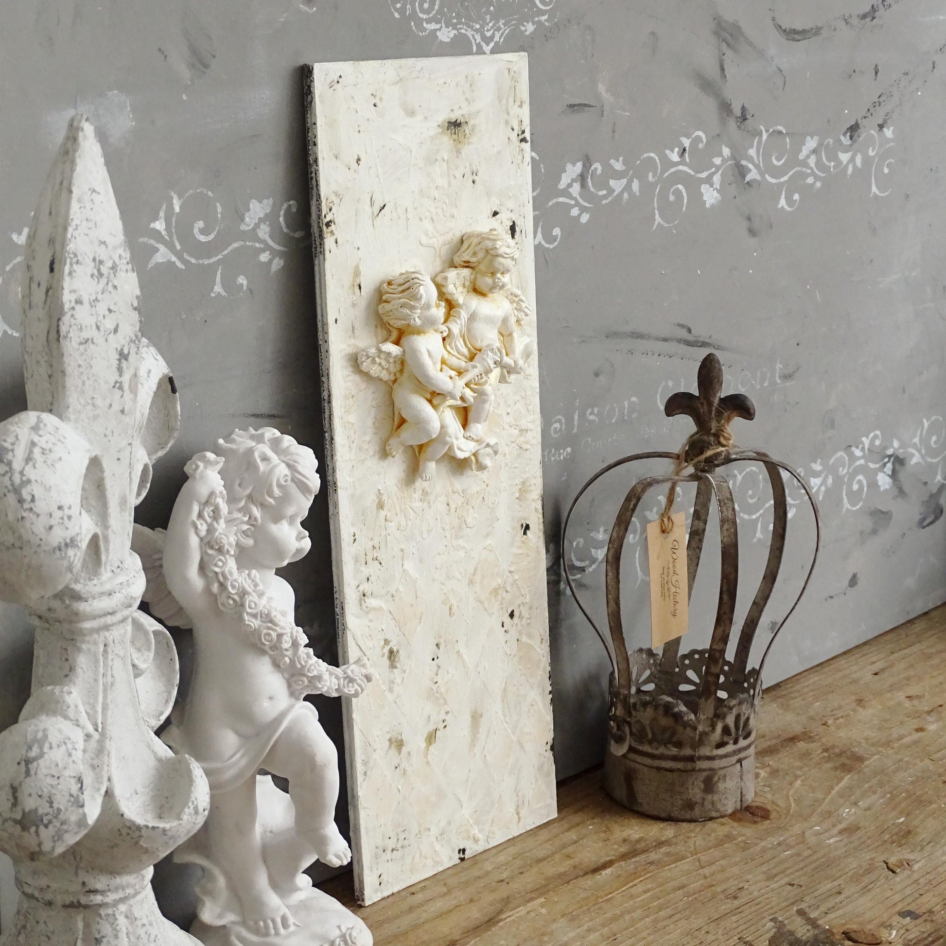 Fresco Cherub Wall Plaque: Shabby Chic Angel Statue Wall French Decor