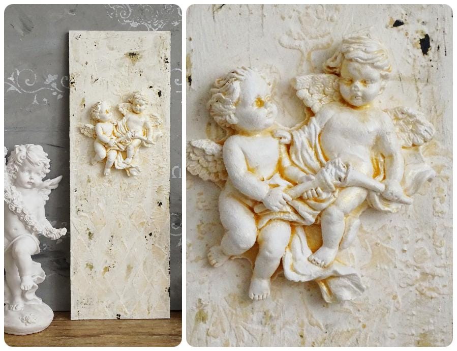 Fresco Cherub Wall Plaque: Shabby Chic Angel Statue Wall French Decor