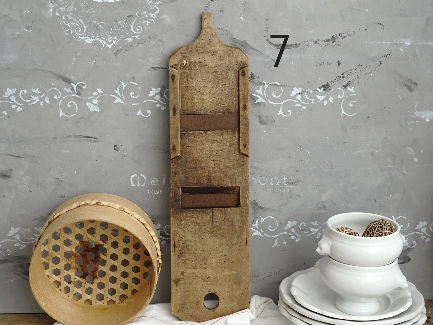 Antique Wood Cabbage Grater: Primitive Farmhouse Kitchen Decor