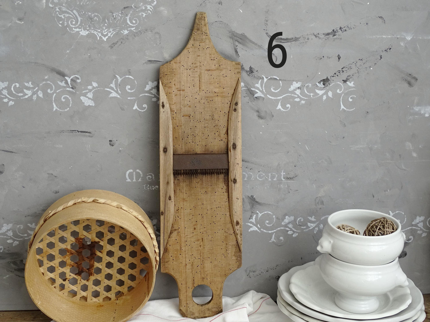 Antique Wood Cabbage Grater: Primitive Farmhouse Kitchen Decor