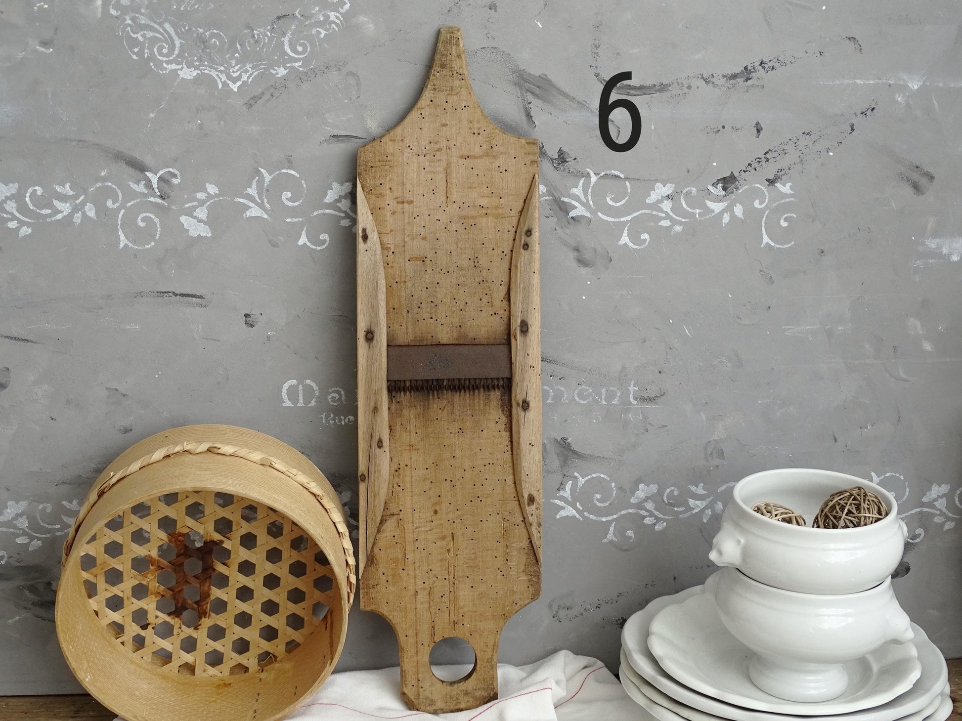 Antique Wood Cabbage Grater: Primitive Farmhouse Kitchen Decor