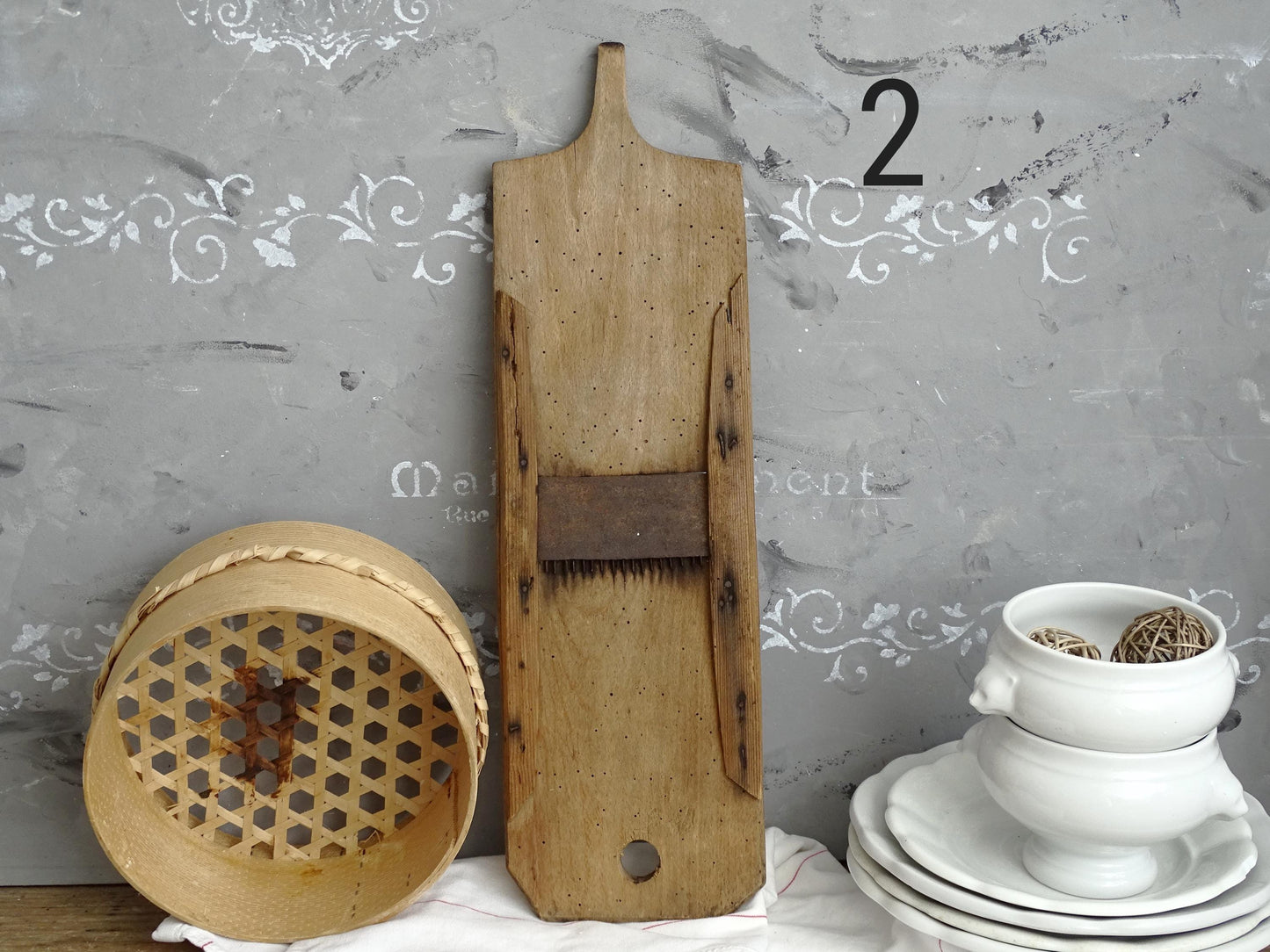 Antique Wood Cabbage Grater: Primitive Farmhouse Kitchen Decor