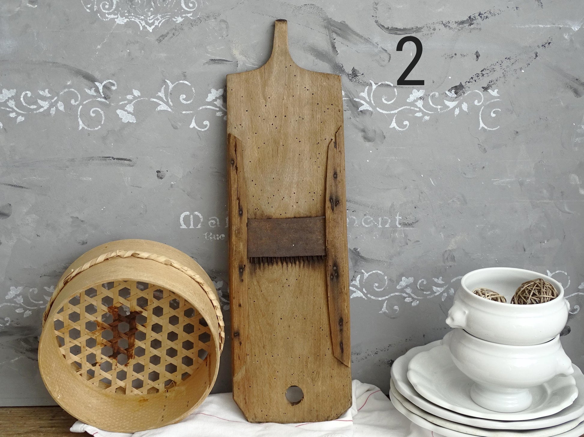 Antique Wood Cabbage Grater: Primitive Farmhouse Kitchen Decor