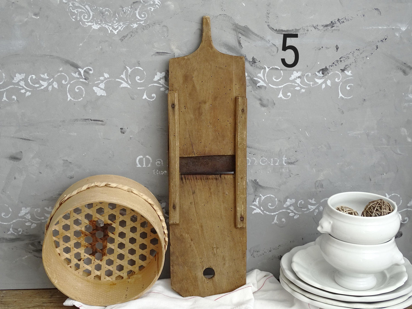 Antique Wood Cabbage Grater: Primitive Farmhouse Kitchen Decor