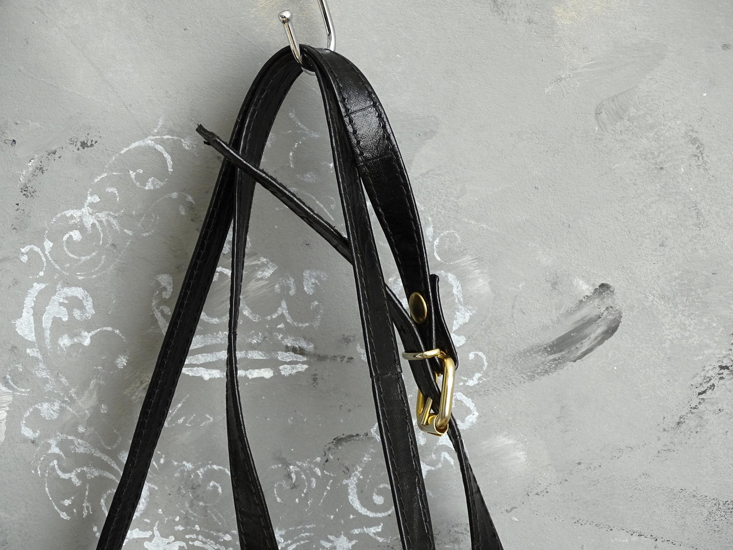 Black Leather Crossbody Purse: Embossed Italian Satchel Bag