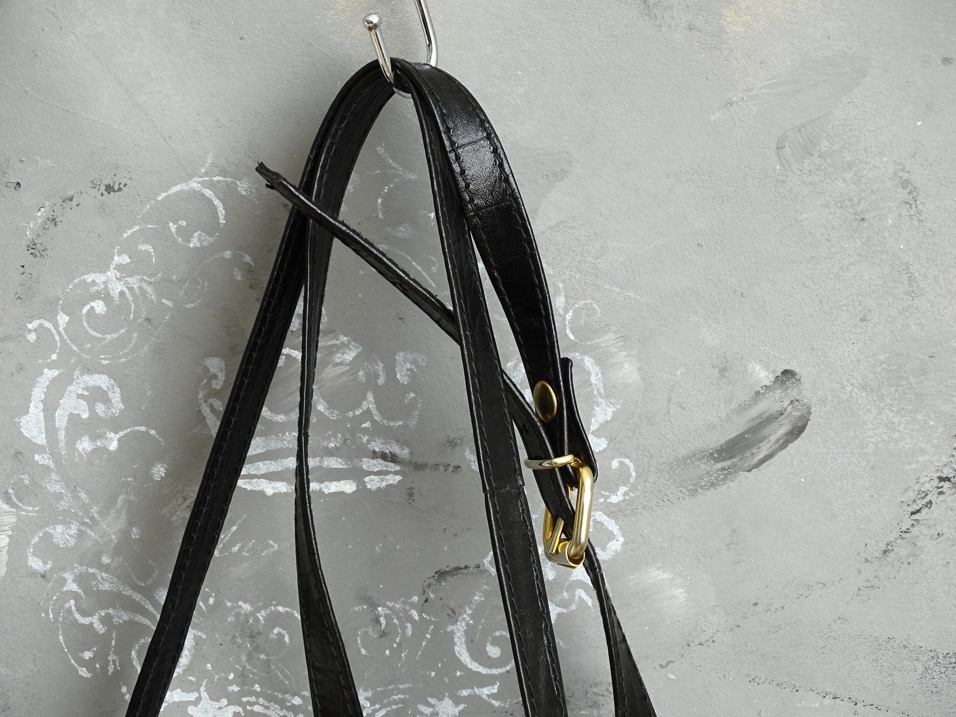 Black Leather Crossbody Purse: Embossed Italian Satchel Bag