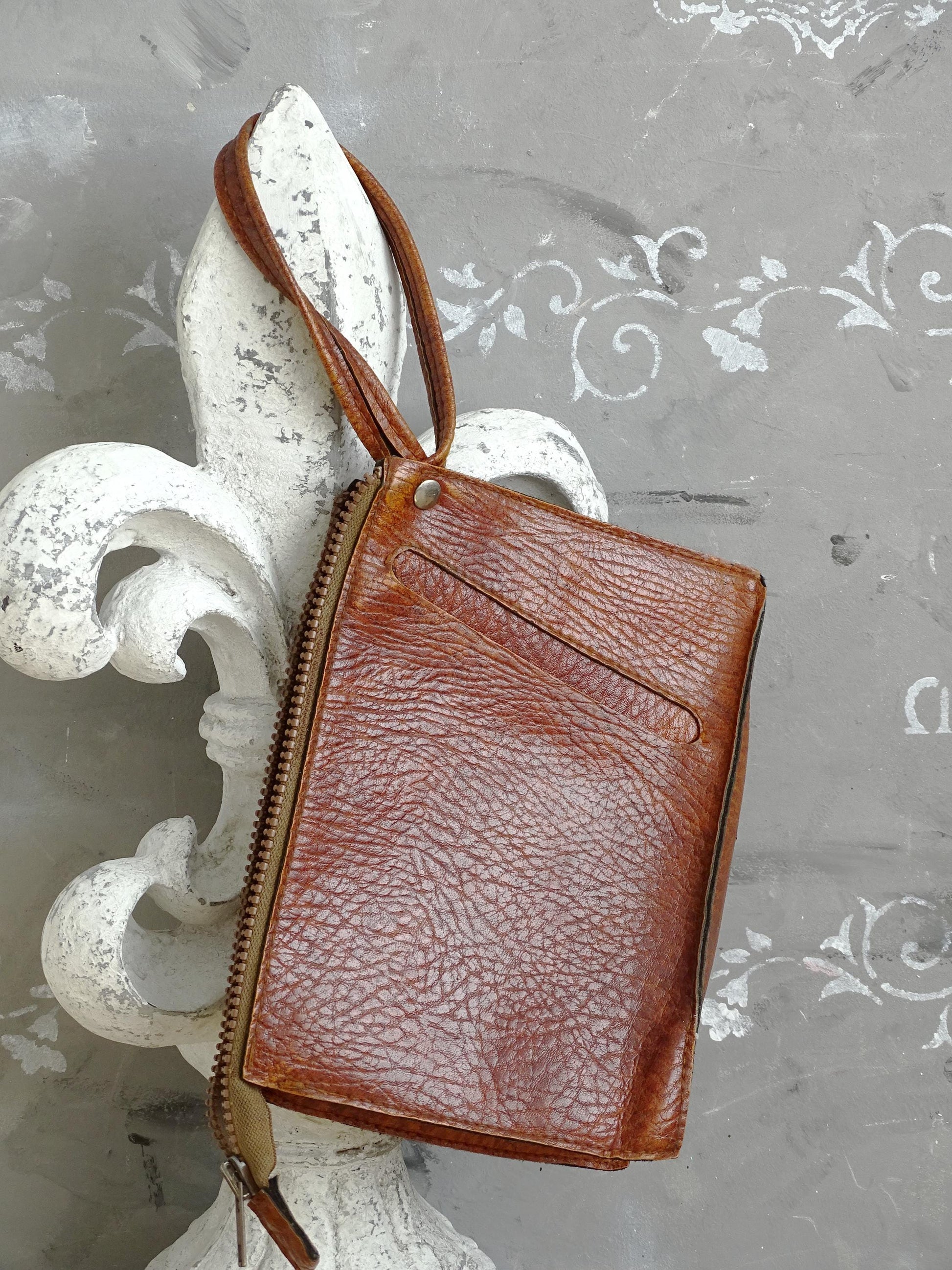 Brown Men Wristlet Faux Leather, Men Wrist Bag, Vegan Leather Clutch Purse, Retro Men Handbag, Men Wallet Satchel, Wrist Pouch, Gift for Him