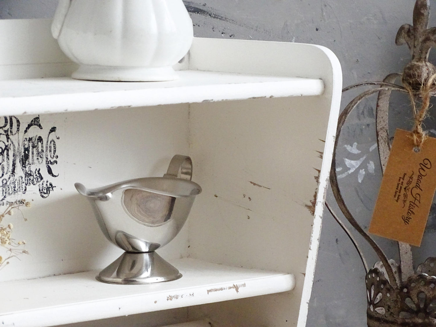White Wood Mug Shelf, Rack, Mug Holder, Coffee Tea Cup Station 2 tier Shelf, Mini Trinket Display, Double Kitchen Floating Shelf Towel Bar