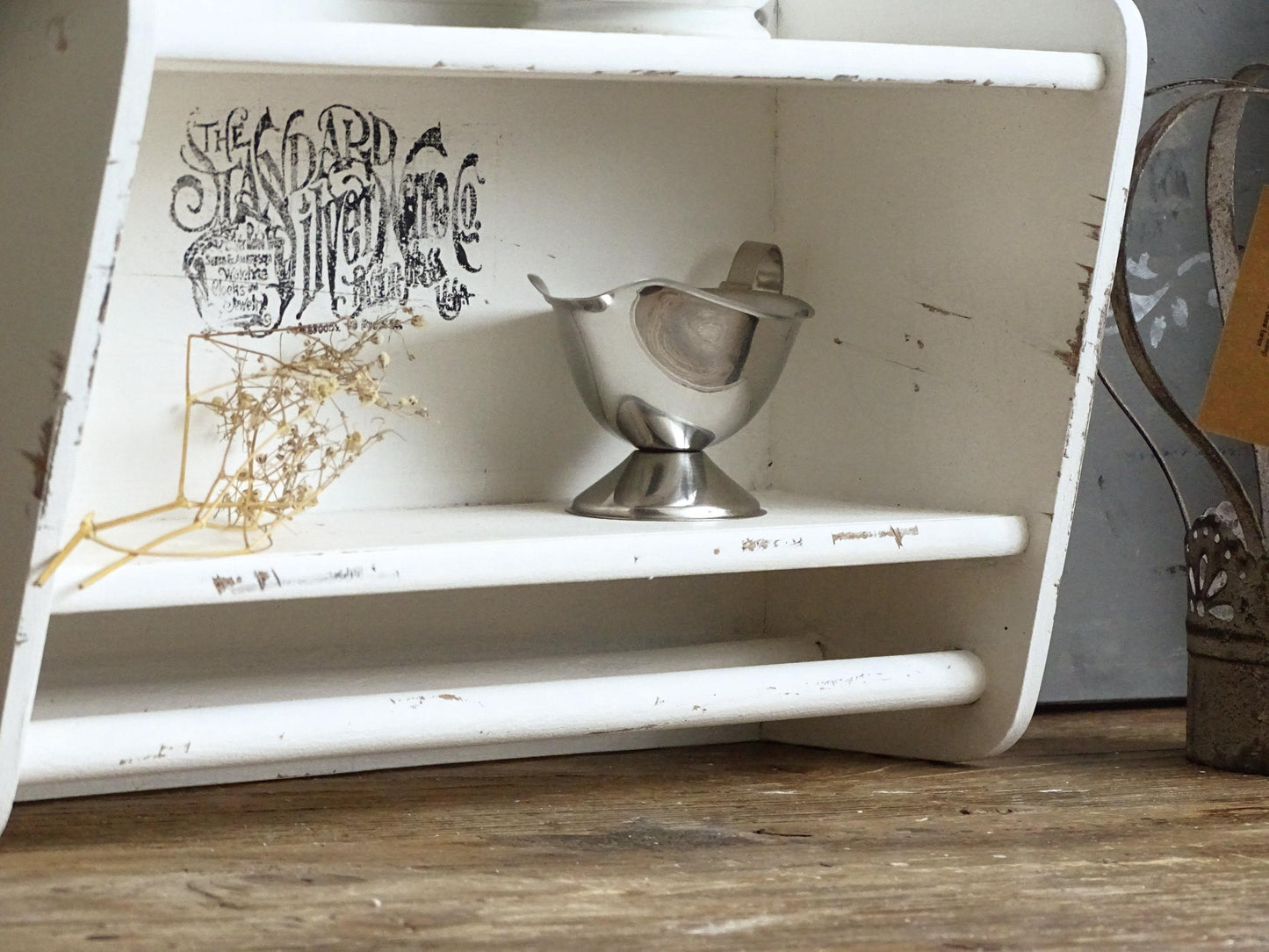 White Wood Mug Shelf, Rack, Mug Holder, Coffee Tea Cup Station 2 tier Shelf, Mini Trinket Display, Double Kitchen Floating Shelf Towel Bar