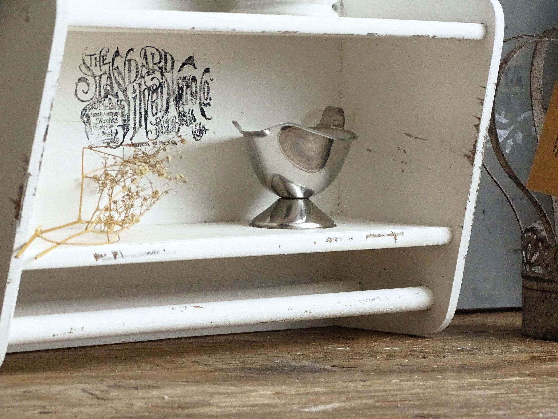 White Wood Mug Shelf, Rack, Mug Holder, Coffee Tea Cup Station 2 tier Shelf, Mini Trinket Display, Double Kitchen Floating Shelf Towel Bar