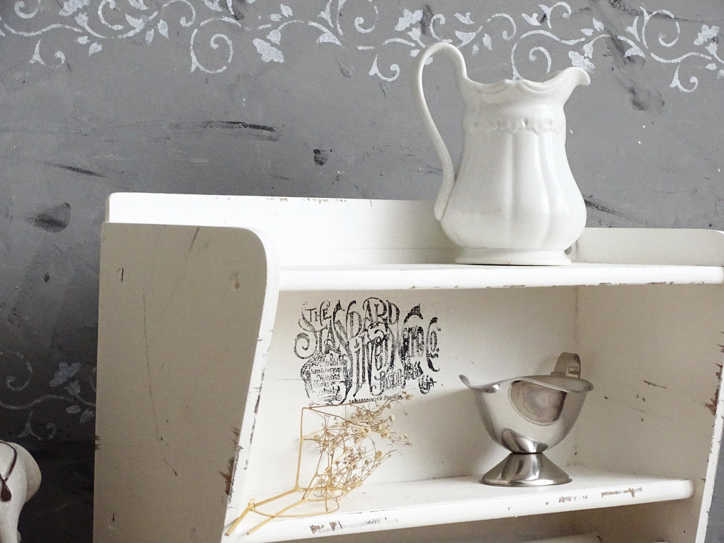 White Wood Mug Shelf, Rack, Mug Holder, Coffee Tea Cup Station 2 tier Shelf, Mini Trinket Display, Double Kitchen Floating Shelf Towel Bar