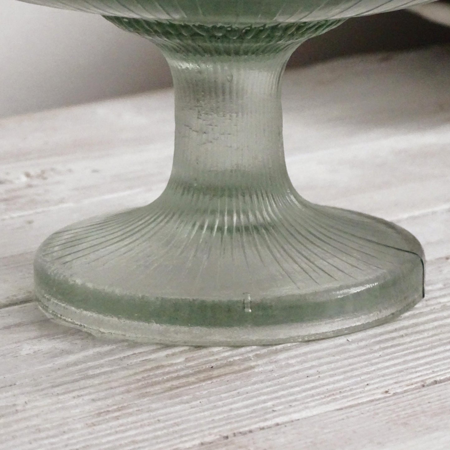 Antique Green Glass Pedestal Bowl with Scallops, Cake Stand, Compote, Centerpiece or Fruit Bowl