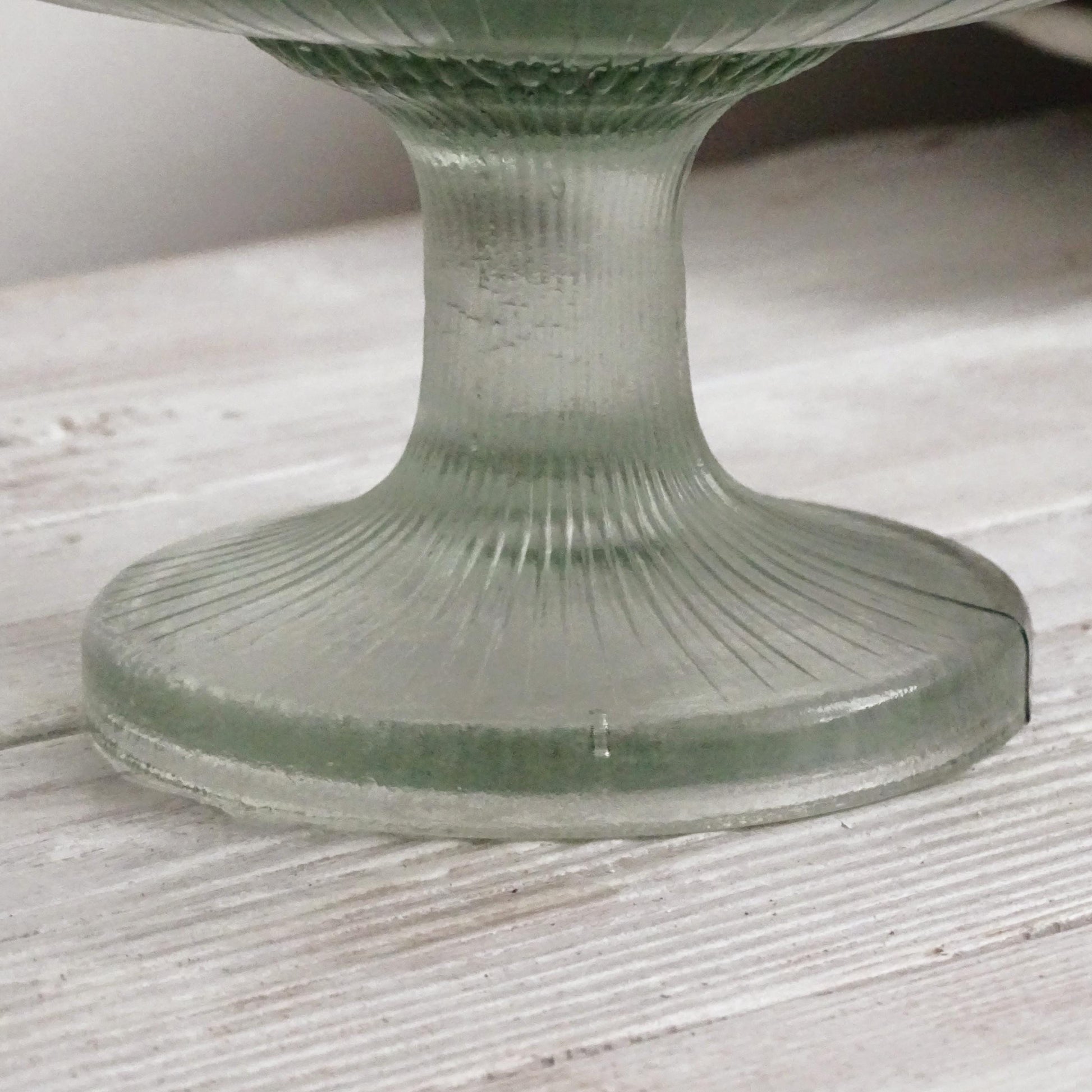 Antique Green Glass Pedestal Bowl with Scallops, Cake Stand, Compote, Centerpiece or Fruit Bowl