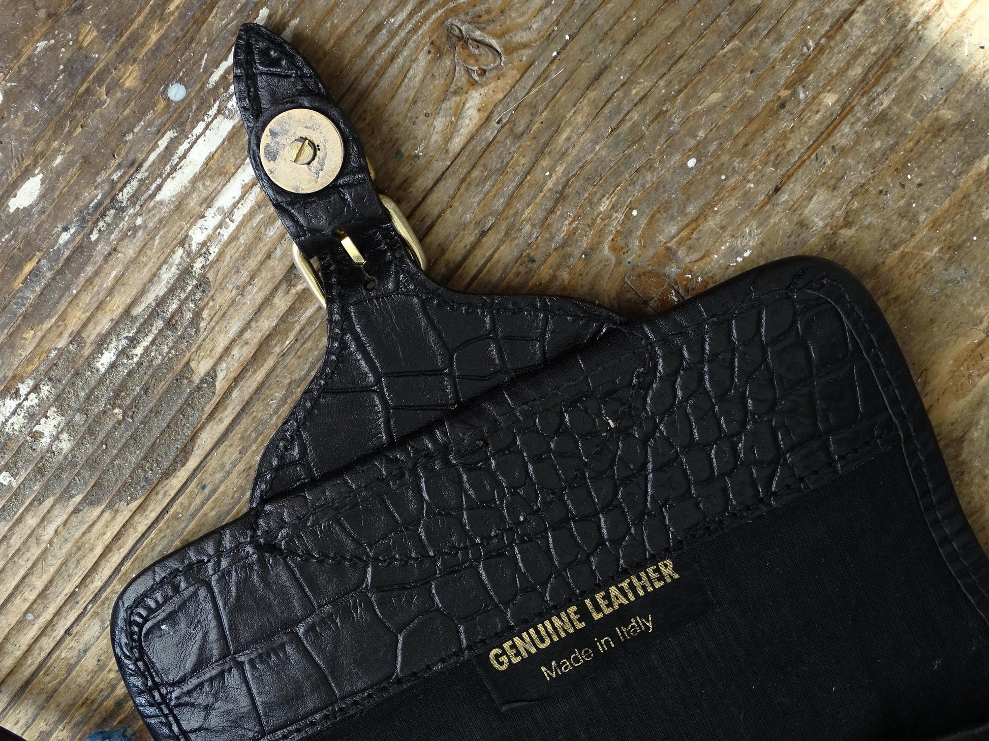 Black Leather Crossbody Purse: Embossed Italian Satchel Bag