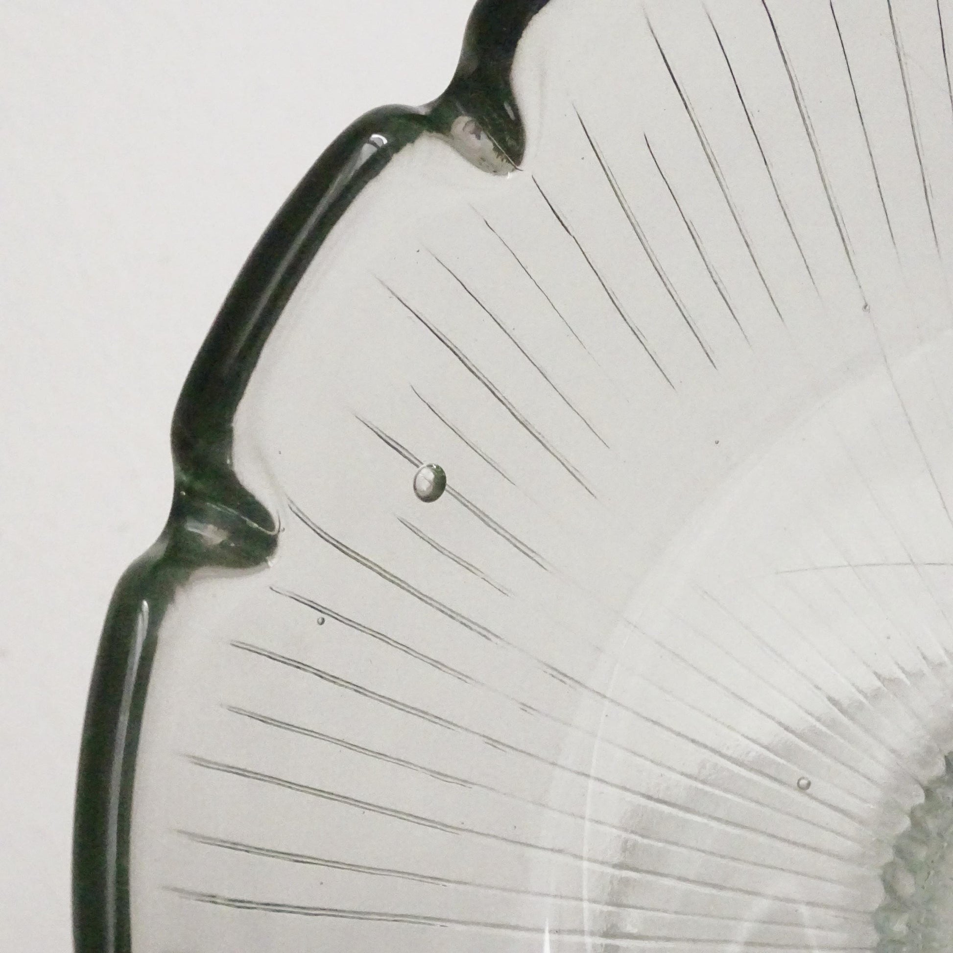 Antique Green Glass Pedestal Bowl with Scallops, Cake Stand, Compote, Centerpiece or Fruit Bowl