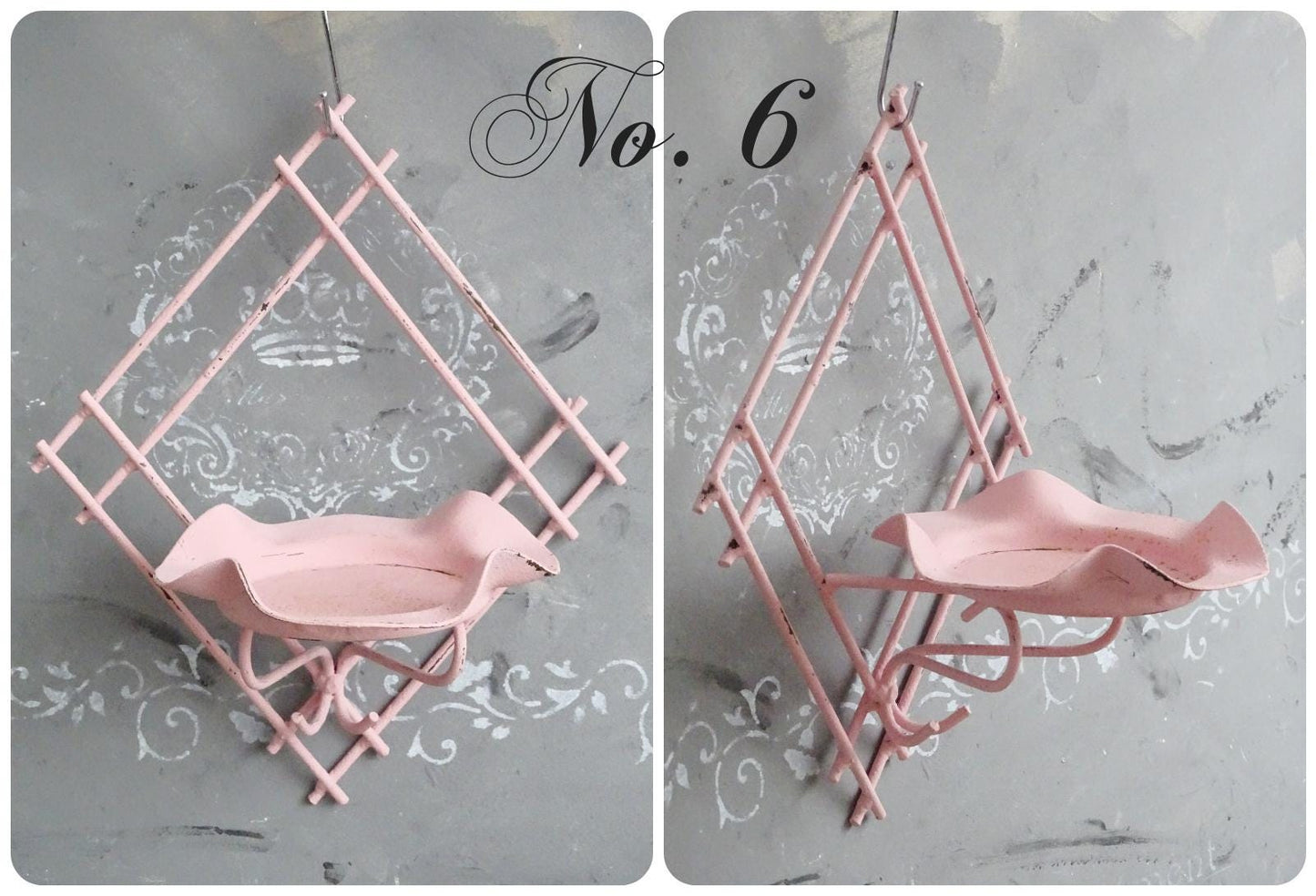 Pink Metal Wall Hanging Plant Pot Holder, Iron Sconce Planter Hanger, Pocket, Ornate Wall Candle Holder