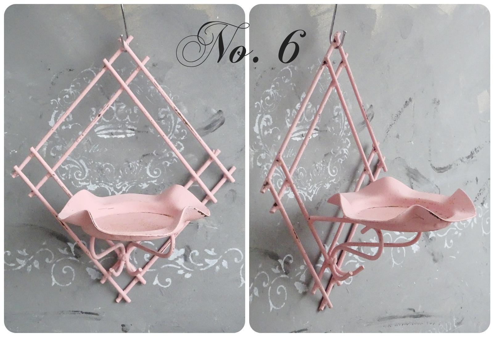 Pink Metal Wall Hanging Plant Pot Holder, Iron Sconce Planter Hanger, Pocket, Ornate Wall Candle Holder