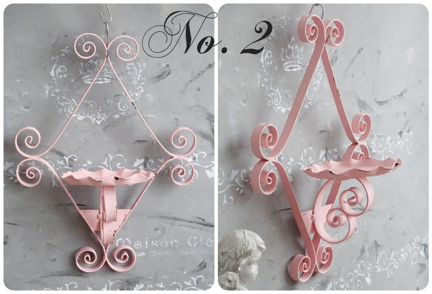 Pink Metal Wall Hanging Plant Pot Holder, Iron Sconce Planter Hanger, Pocket, Ornate Wall Candle Holder