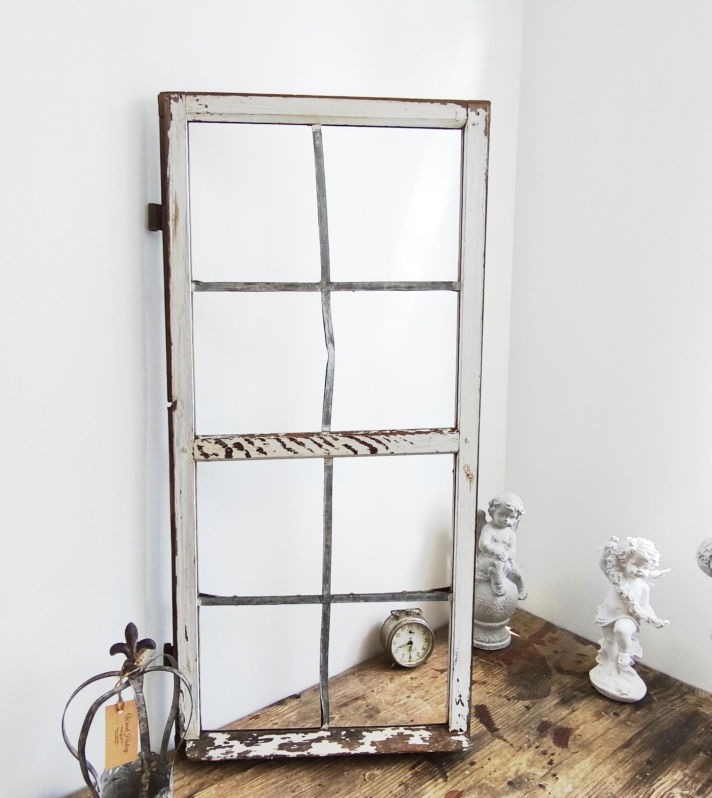 Antique 2-Pane Wood Window Frame: Modern Farmhouse Wall Decor