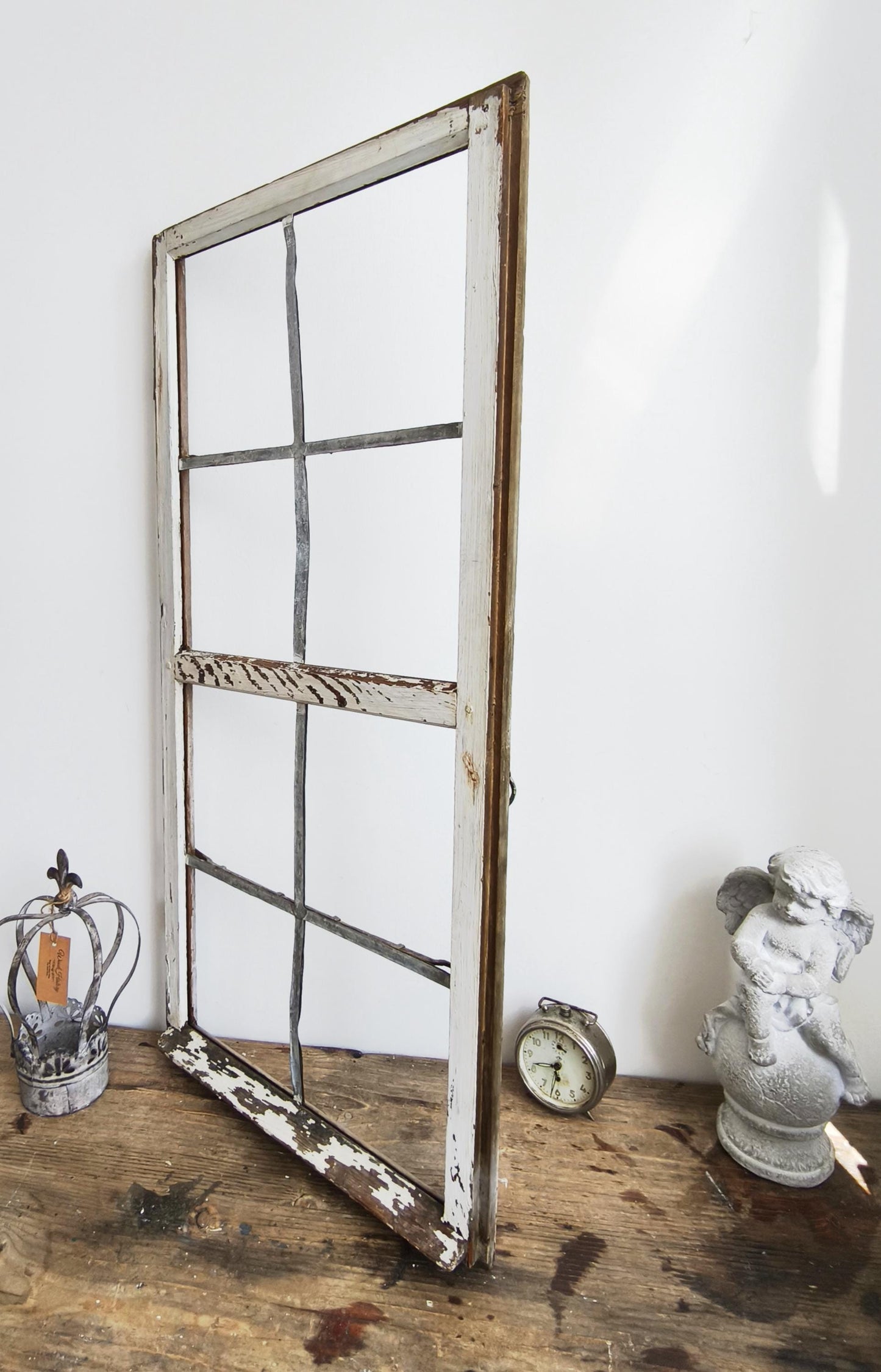 Antique 2-Pane Wood Window Frame: Modern Farmhouse Wall Decor