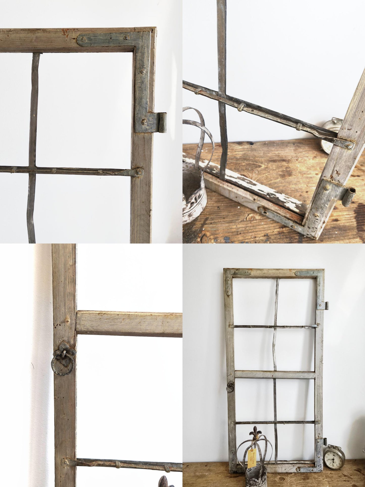 Antique 2-Pane Wood Window Frame: Modern Farmhouse Wall Decor