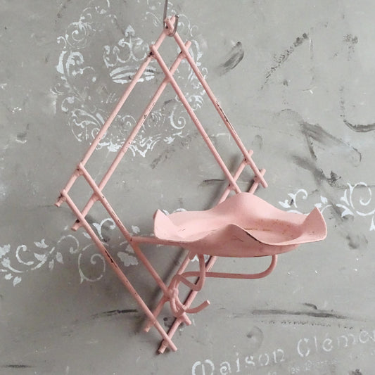Pink Metal Wall Hanging Plant Pot Holder, Iron Sconce Planter Hanger, Pocket, Ornate Wall Candle Holder
