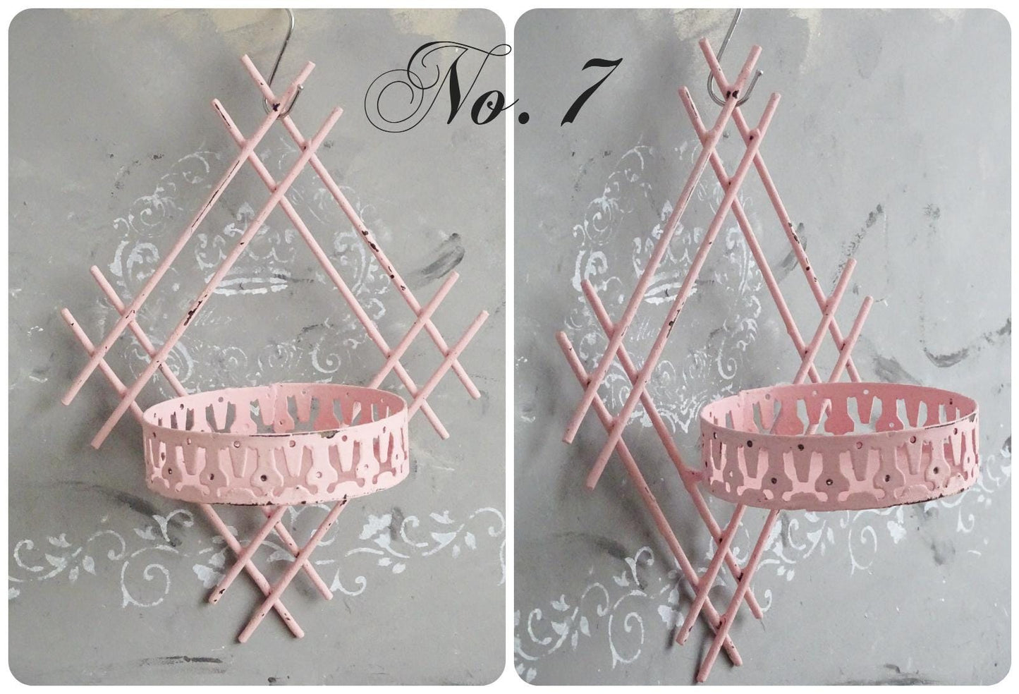 Pink Metal Wall Hanging Plant Pot Holder, Iron Sconce Planter Hanger, Pocket, Ornate Wall Candle Holder