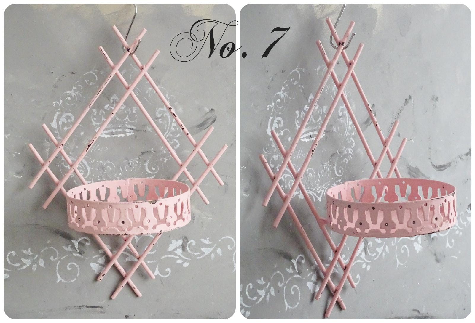 Pink Metal Wall Hanging Plant Pot Holder, Iron Sconce Planter Hanger, Pocket, Ornate Wall Candle Holder