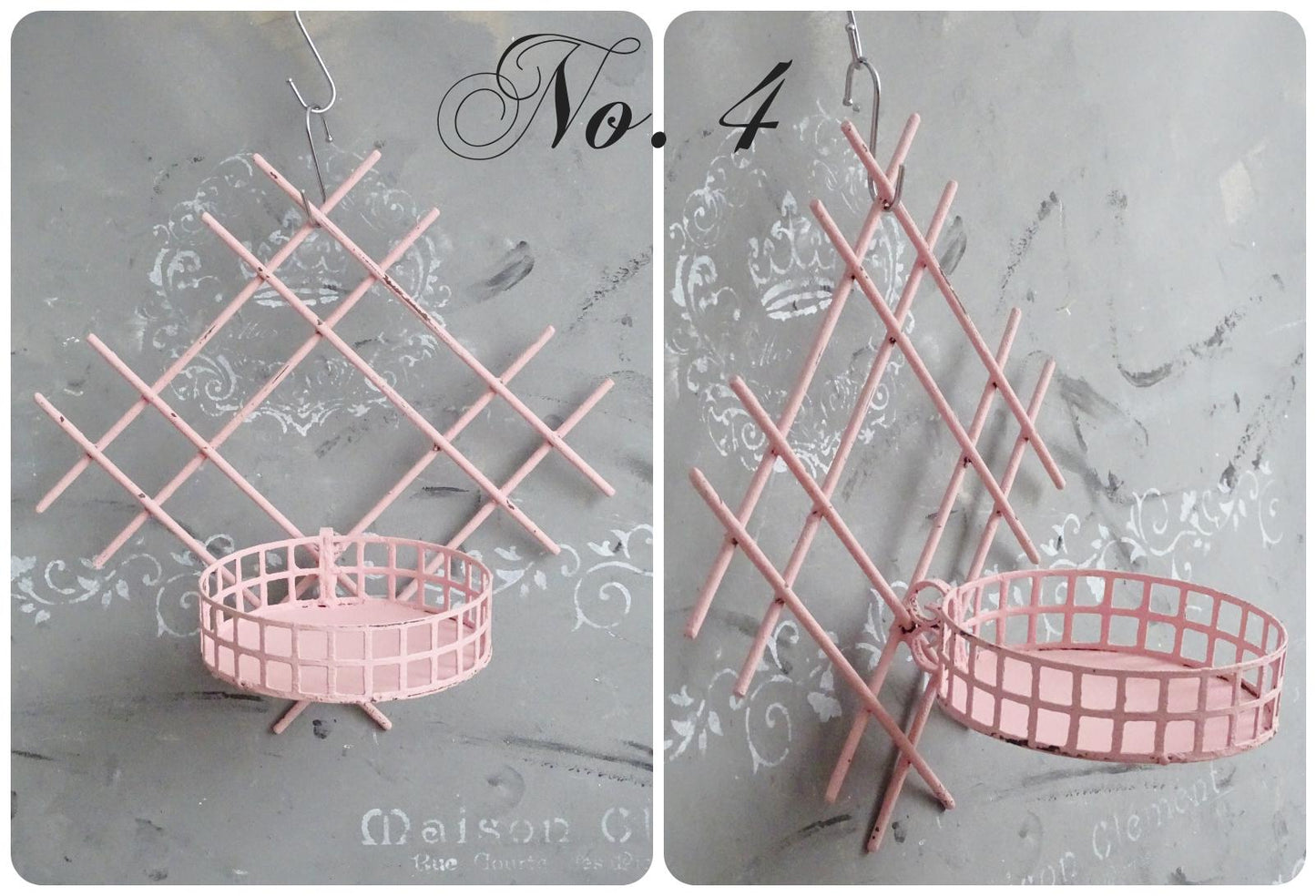 Pink Metal Wall Hanging Plant Pot Holder, Iron Sconce Planter Hanger, Pocket, Ornate Wall Candle Holder
