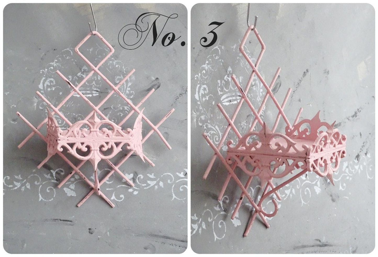 Pink Metal Wall Hanging Plant Pot Holder, Iron Sconce Planter Hanger, Pocket, Ornate Wall Candle Holder
