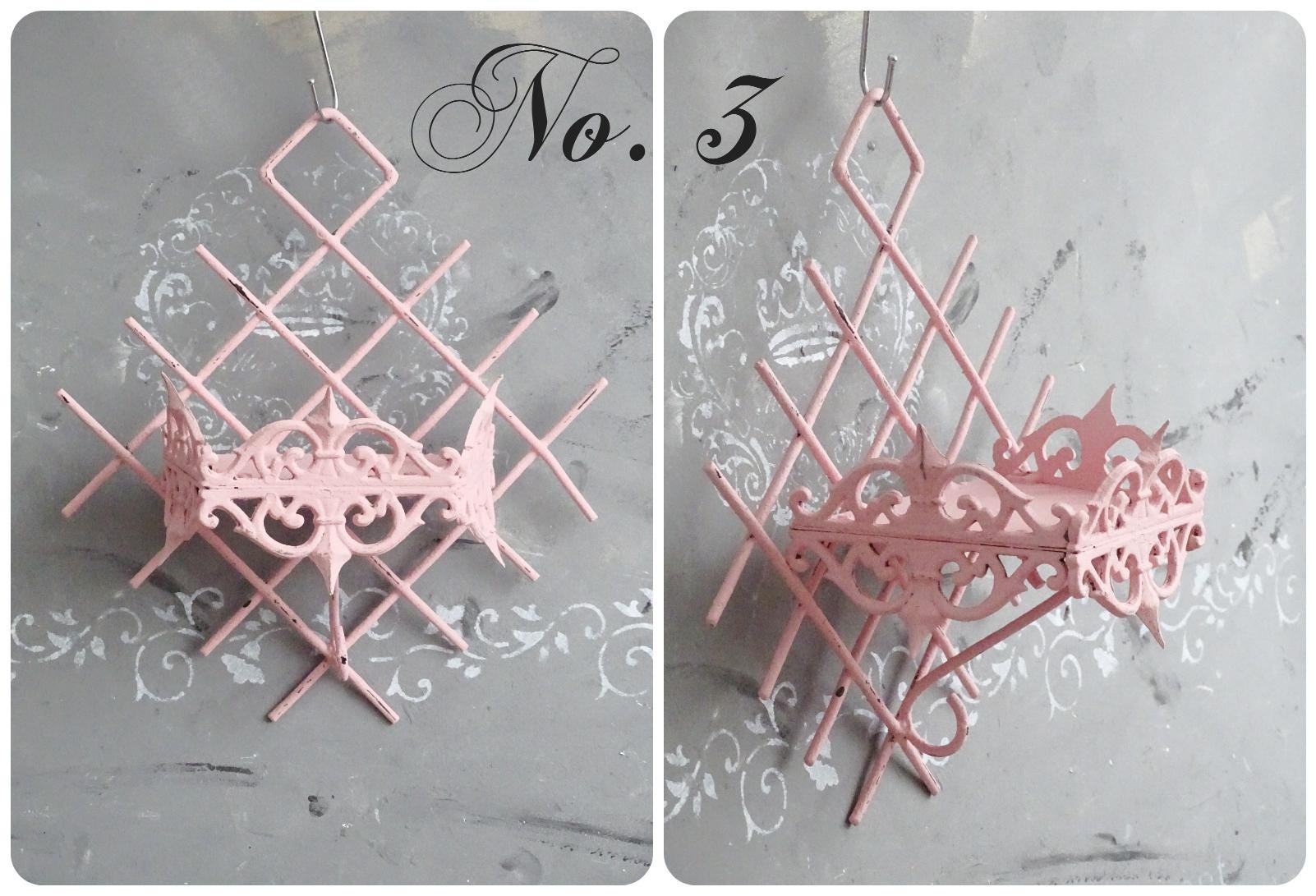 Pink Metal Wall Hanging Plant Pot Holder, Iron Sconce Planter Hanger, Pocket, Ornate Wall Candle Holder