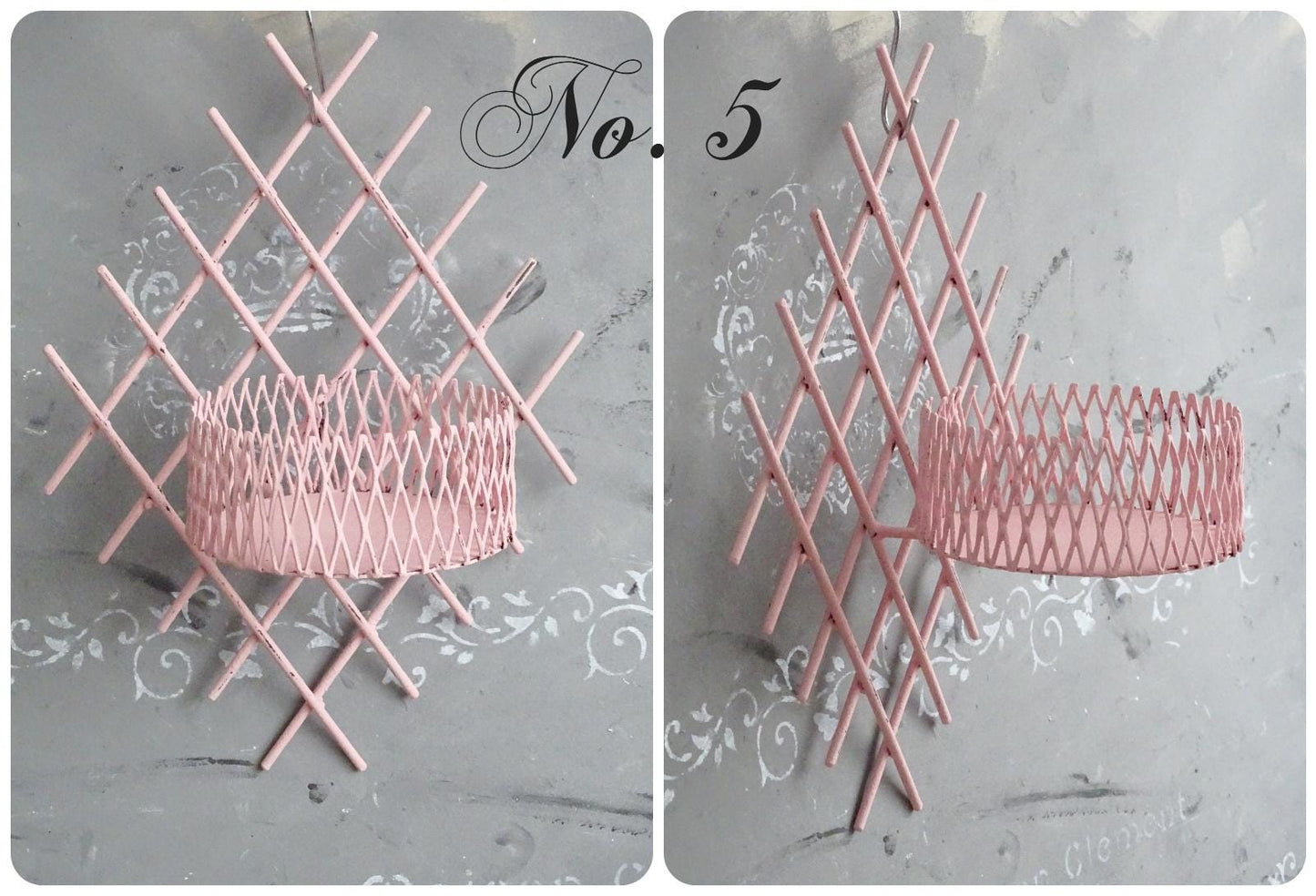 Pink Metal Wall Hanging Plant Pot Holder, Iron Sconce Planter Hanger, Pocket, Ornate Wall Candle Holder