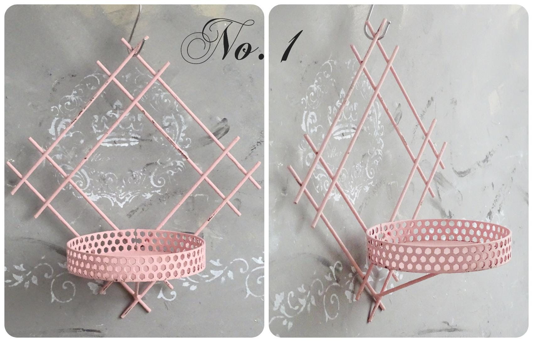 Pink Metal Wall Hanging Plant Pot Holder, Iron Sconce Planter Hanger, Pocket, Ornate Wall Candle Holder