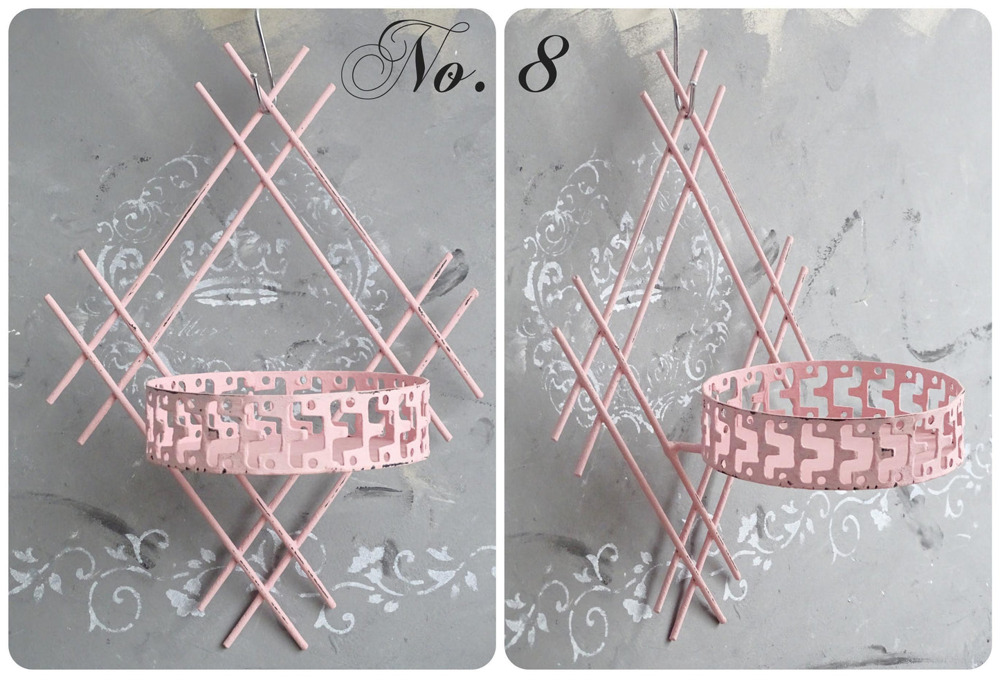 Pink Metal Wall Hanging Plant Pot Holder, Iron Sconce Planter Hanger, Pocket, Ornate Wall Candle Holder