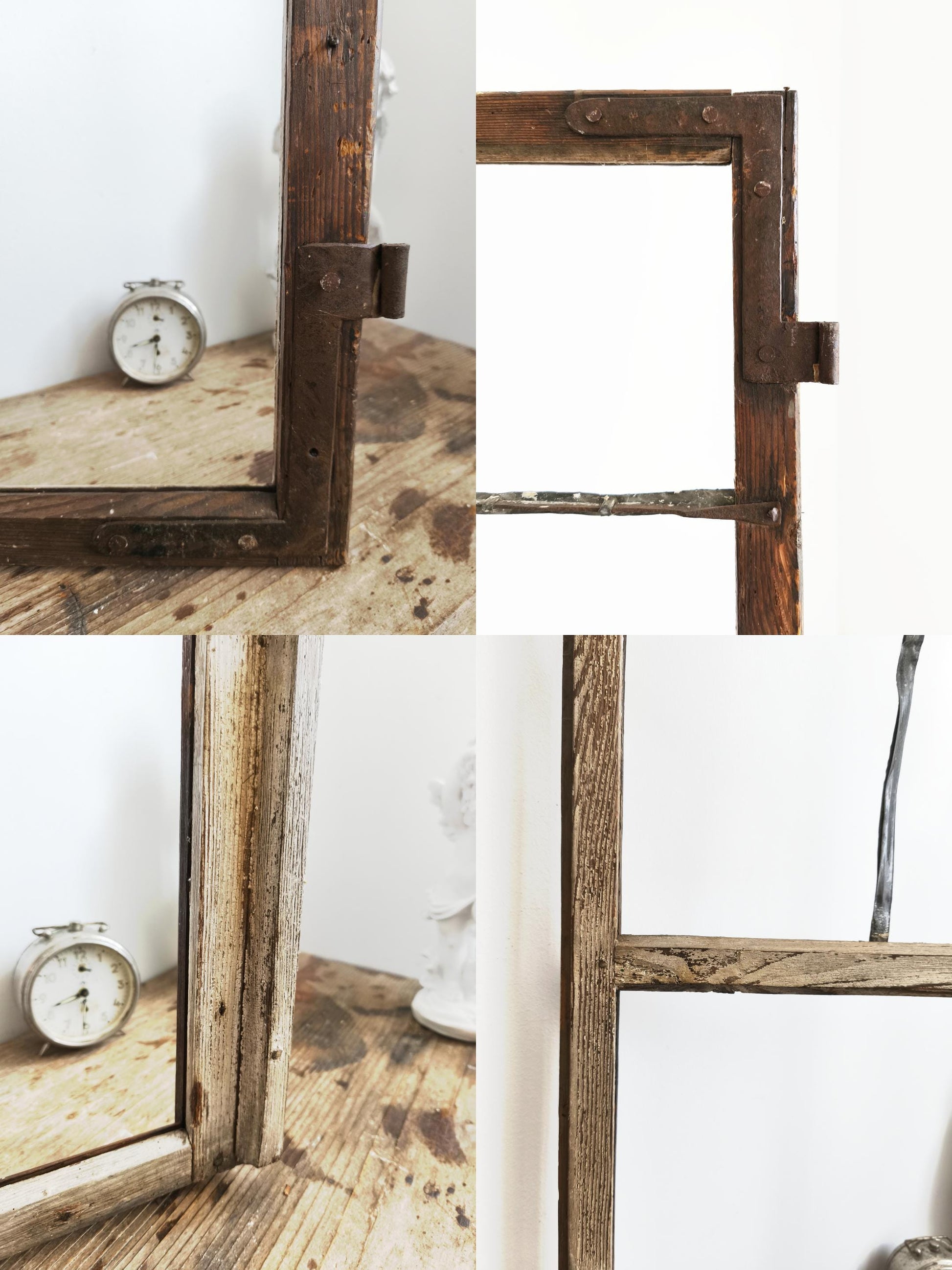 Antique 2-Pane Wood Window Frame: Modern Farmhouse Wall Decor