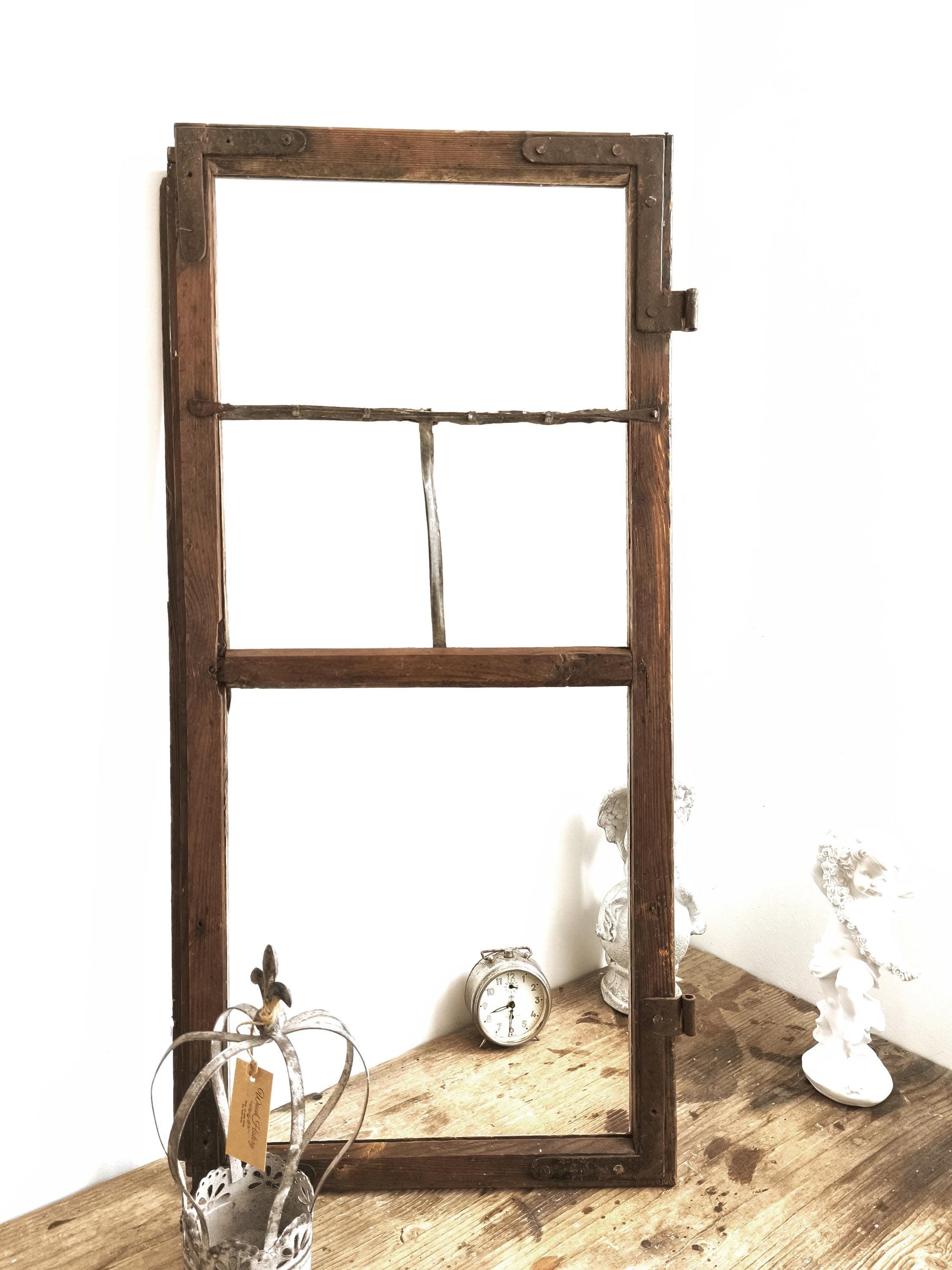 Antique 2-Pane Wood Window Frame: Modern Farmhouse Wall Decor