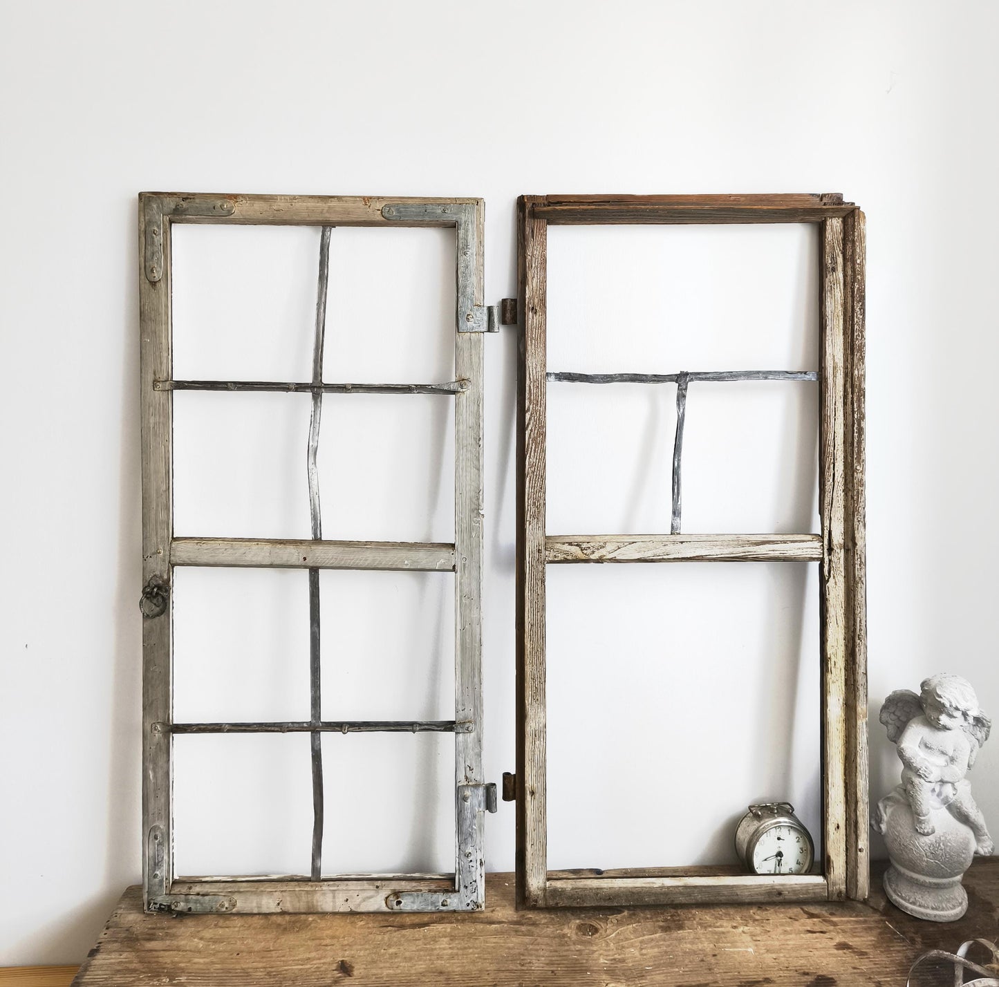 Antique 2-Pane Wood Window Frame: Modern Farmhouse Wall Decor