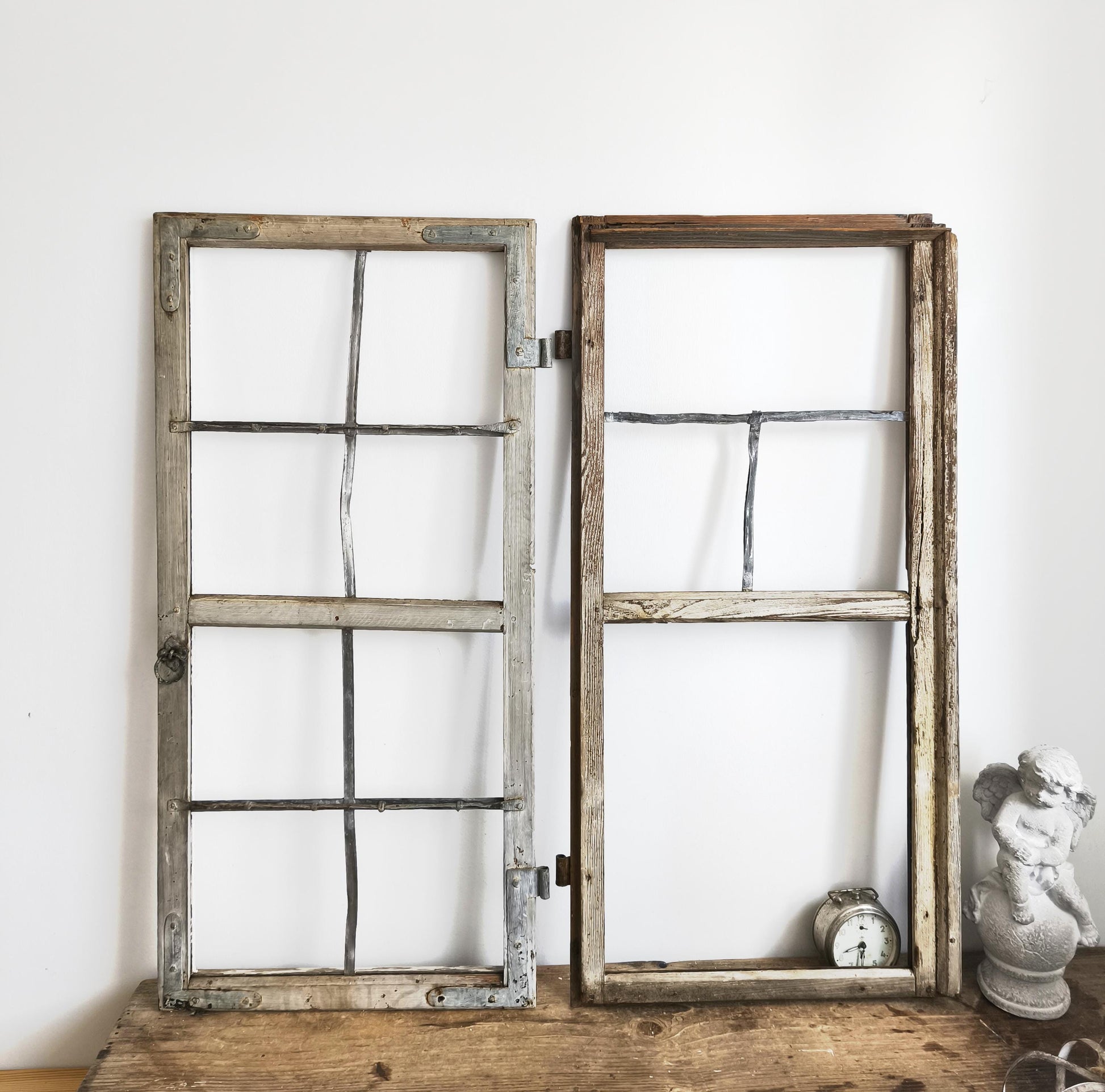 Antique 2-Pane Wood Window Frame: Modern Farmhouse Wall Decor